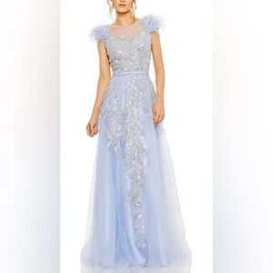 Mac Duggal $798 High Neckline Feather Detail Beaded Gown - SOLD OUT DRESS SZ 8